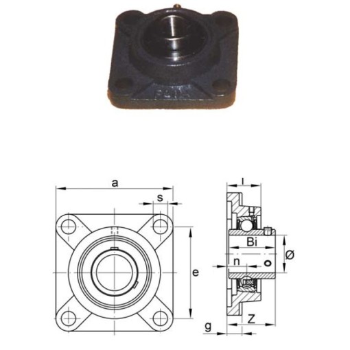 SUPPORTO A FLANGIA QUADRA AUTOALLINEANTE CON CUSCINETTO UCF208 d.40