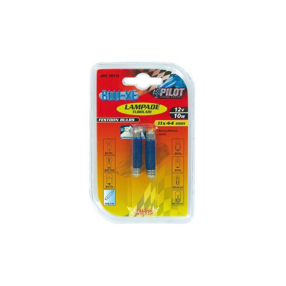 Lampada siluro - 11x44 mm - 10W - SV8,5-8 - 2 pz - D/Blister - 12V Blue Dyed Glass