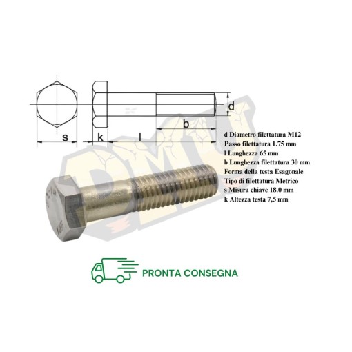 BULLONE E DADO M12x65X1,75 10.9