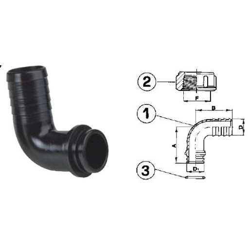 RACCORDO PORTAGOMMA CURVO PER GIRELLO d.1-1/2 d.40